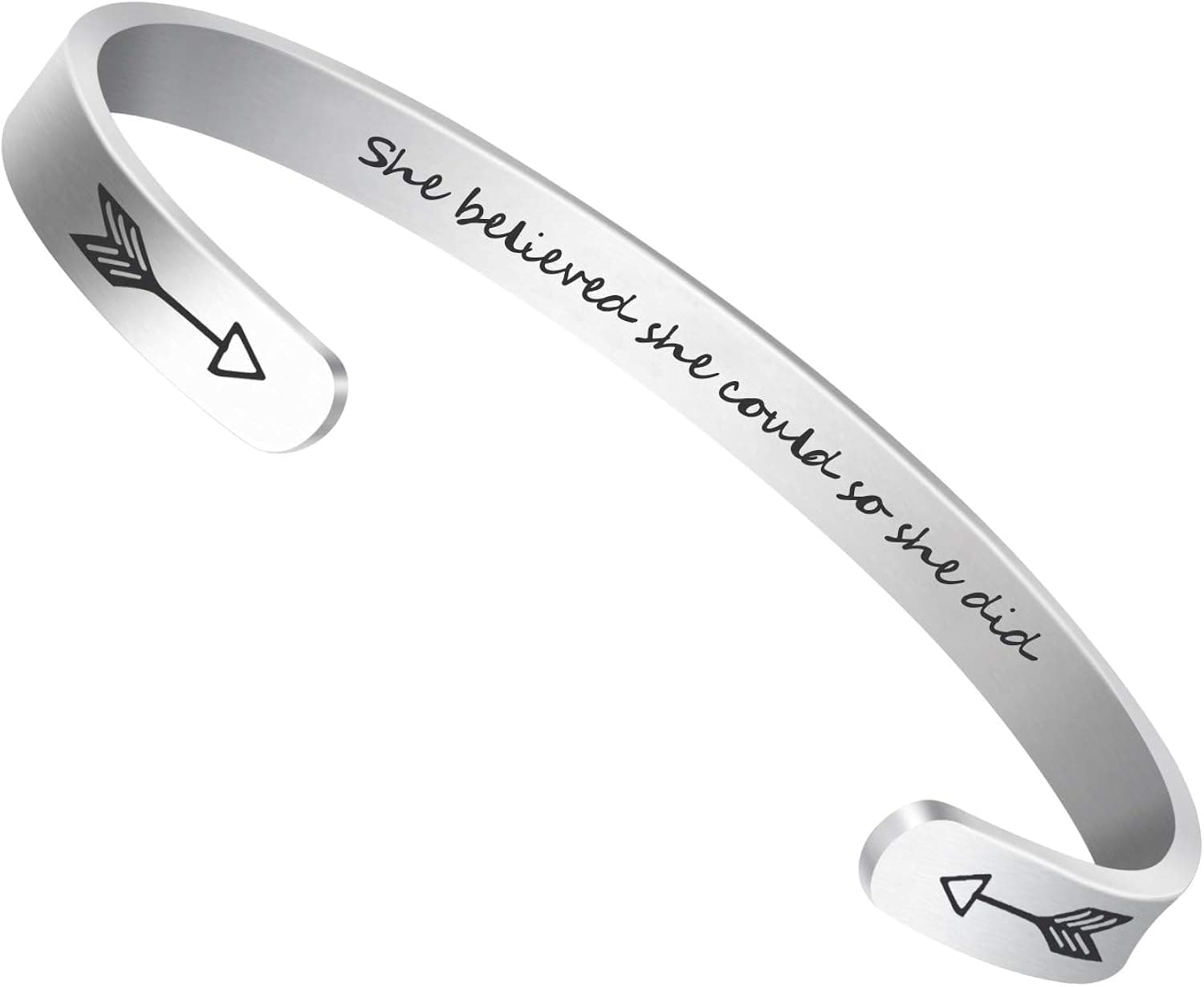 DOZZIOR Inspirational Cuff Bracelets for Women Encouragement Bangle Birthday Gifts for Friend Bracelet with Box & Exquisite card(Stainless Steel)