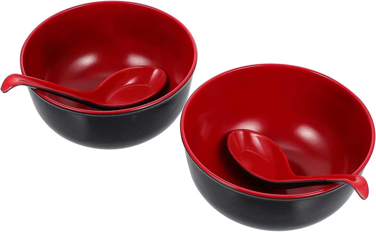 Hemoton 1 Set Melamine Ramen Bowl with Spoon Pho Thai Miso Udon Soup Noodles Bowl for Baking Prepping Cooking and Serving Food (Black Red)