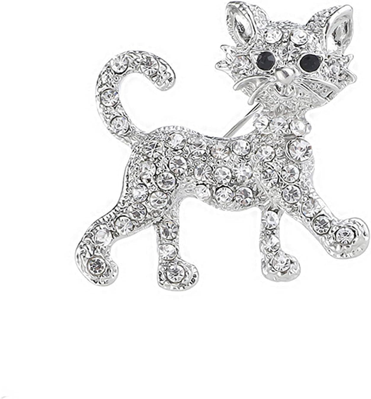 LKEEP Stylish Lovely Crystal Rhinestone Cat Brooch Women's Collar Pin Corsage Accessories Clothes Decoration,Silver