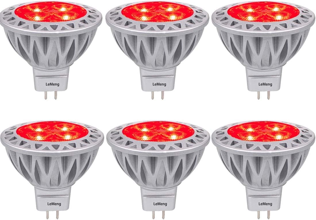 Red MR16 LED Light Bulbs with GU5.3 Base 50W Equivalent Halogen Replacement 5W 12V Bi-pin Spotlight 38 Deg Landscape Pool Step Lighting-6 Packs