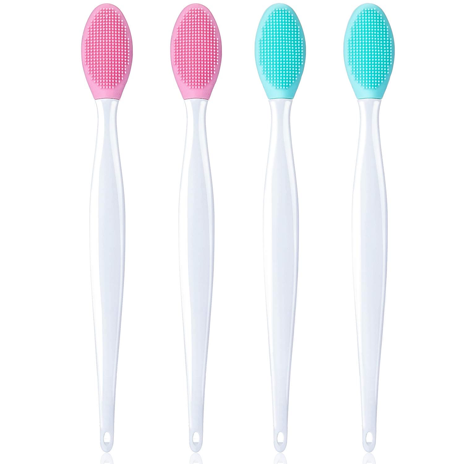 4 Pieces Silicone Exfoliating Lip Brush Tool Exfoliator Brush Double-sided Soft Lip Brush for Lip Cleaning Tool for Your Lips Smoother and Fuller (Pink, Green)