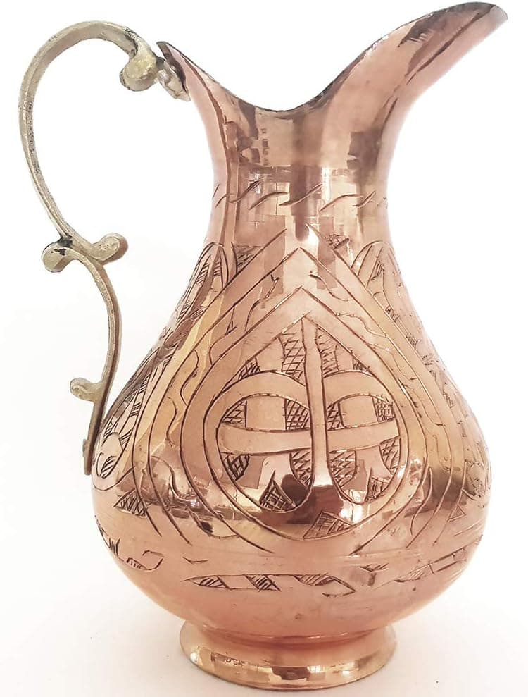 Pure Copper Water Jug Pitcher Vessel for Serving Drinking Beverages Lemonade Ice Tea Champagne Handmade Vintage Hammered Housewarming Gift Kitchen Women Party Home Centerpiece 1.7 Liter - 1 mm