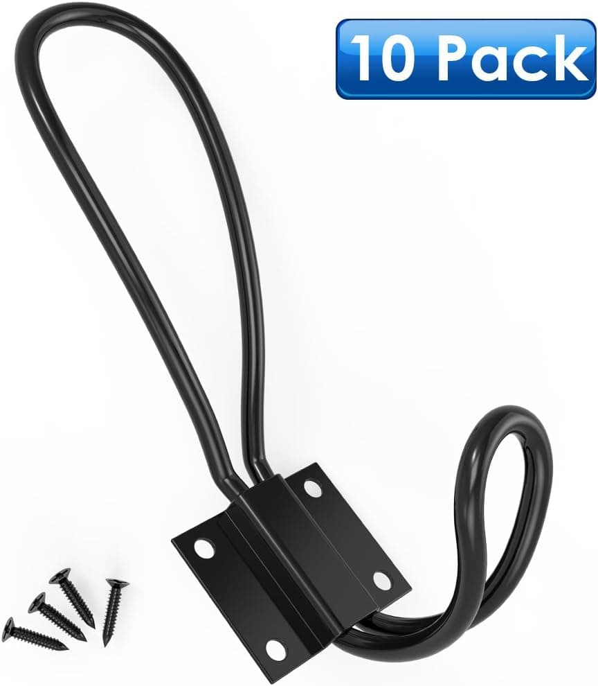 Zonama 10 Pack of Black Entryway Hook - Wall Mounted Coat Hook Heavy Duty Rustic Dual Hook Hanger for Hanging Coats, Keys, Towels and More, Screws Included