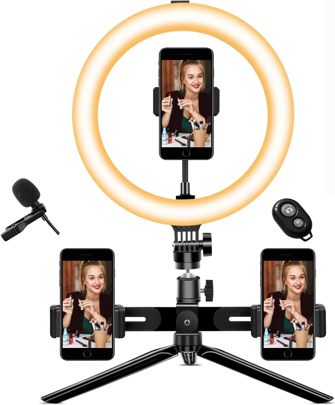 10" Selfie Ring Light - 14 Colors RGB with Tripod Stand/Microphone/3phone Holder/Camera Remote Shutter Best 10 Brightness Levels Dimmable LED Ring Light for Makeup,