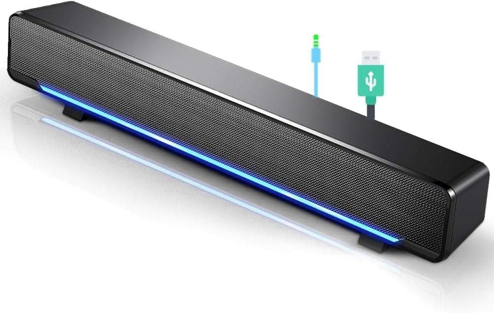 Speaker, Mini Speaker, USB Speaker PC Stereo Lightweight Wired LED Soundbar Speaker, Soundbar Soundbox, 3.5mm Audio Jack Compatible with PC Computer Tablet TV for Office Home Home Theater