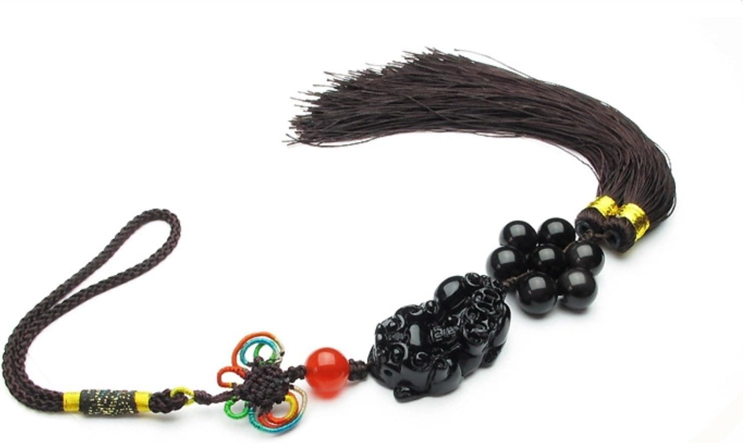 Feng Shui Black Obsidian Pi Yao Pi Xiu Car Wall Charm Hanging Tassel for Wealth Luck