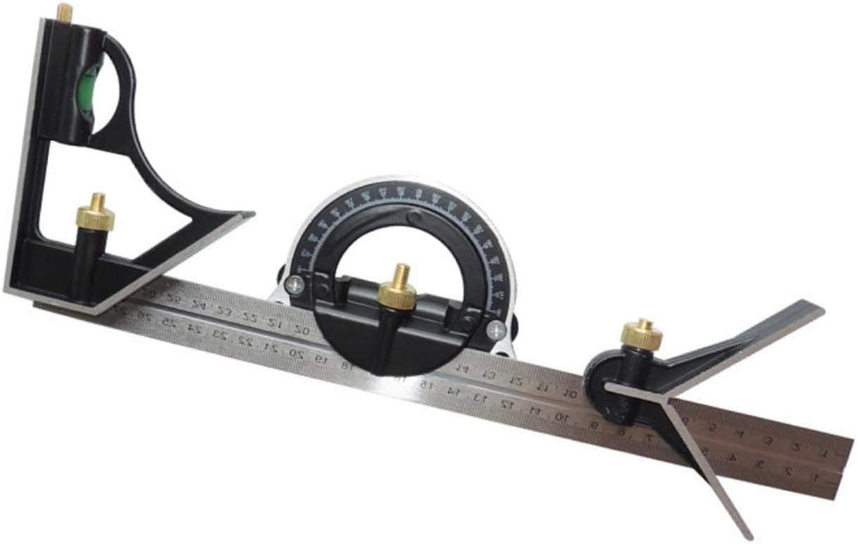 Combination Square Set, 4 Pcs 12inch Stainless Steel Adjustable Sliding Combination Square Protractor Universal Bevel Ruler Set for 180 Degree Angle, 135 Degree Angle, 90 Degree Angle, 45 Degree Angle