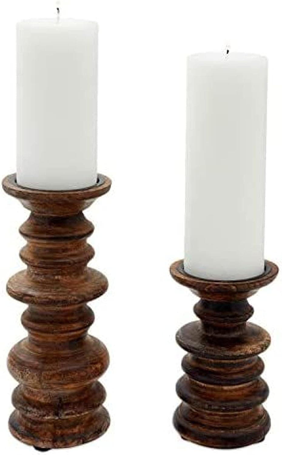 Wooden Pillar Candle Holder, Farmhouse Decor (2 Piece Set)