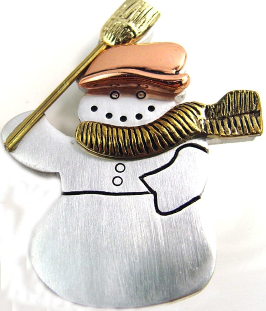 Tri Color Silver Metallic Snowman Brooch