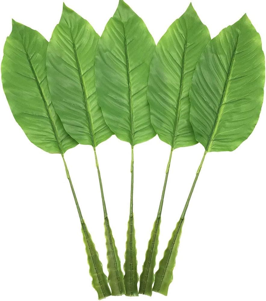 Warmter 5Pcs Tropical Leaves,Fake Artificial Banana Leaf for Home Kitchen Party Decorations (Green)