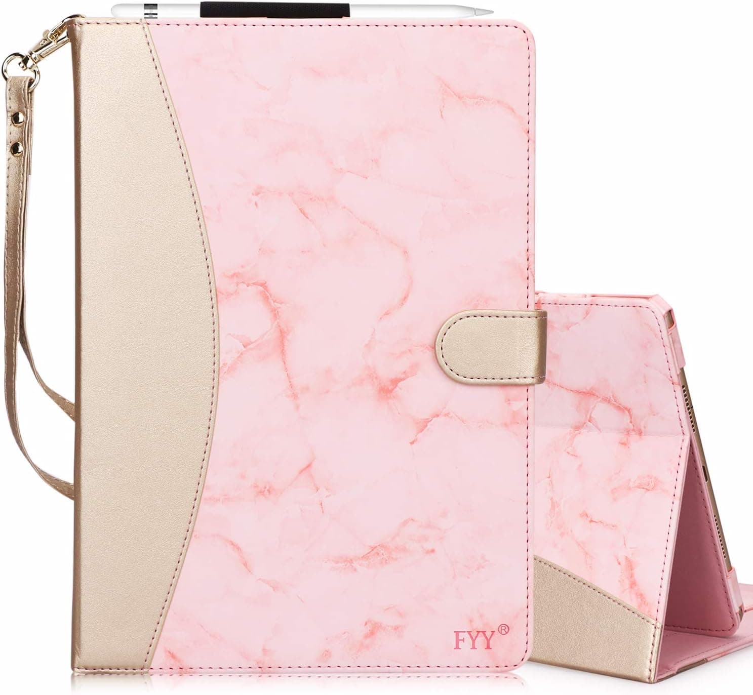 FYY [Leather Case] with [Apple Pencil Holder] for 2019 iPad Air 3 10.5/2017 iPad Pro 10.5 inch Case, Flip Folio Stand Case Protective with [Auto Sleep Wake],Multiple Stand Angles,Card Slots Pink