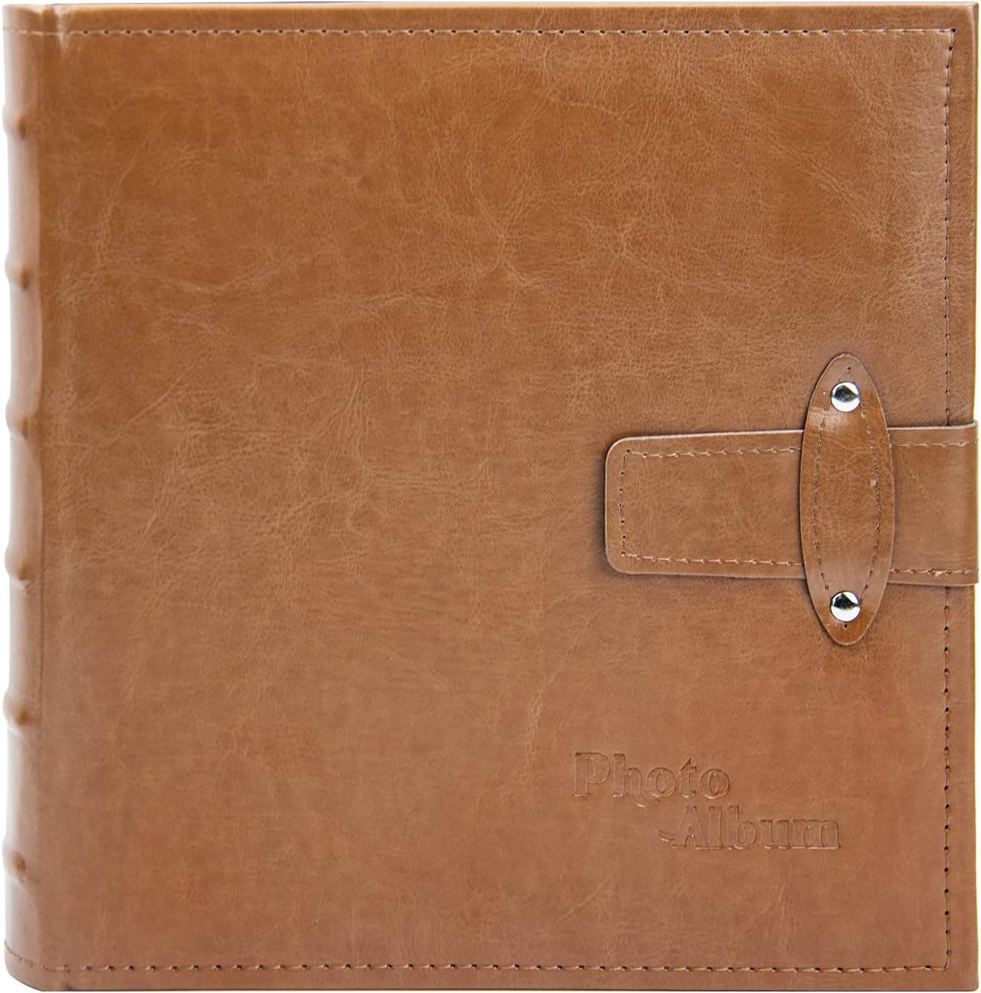 Golden State Art, Brown Photo Album with Faux Leather Cover and Strap Closure for 200 Pocket for 5x7 Pictures, 2 Per Page (6224)
