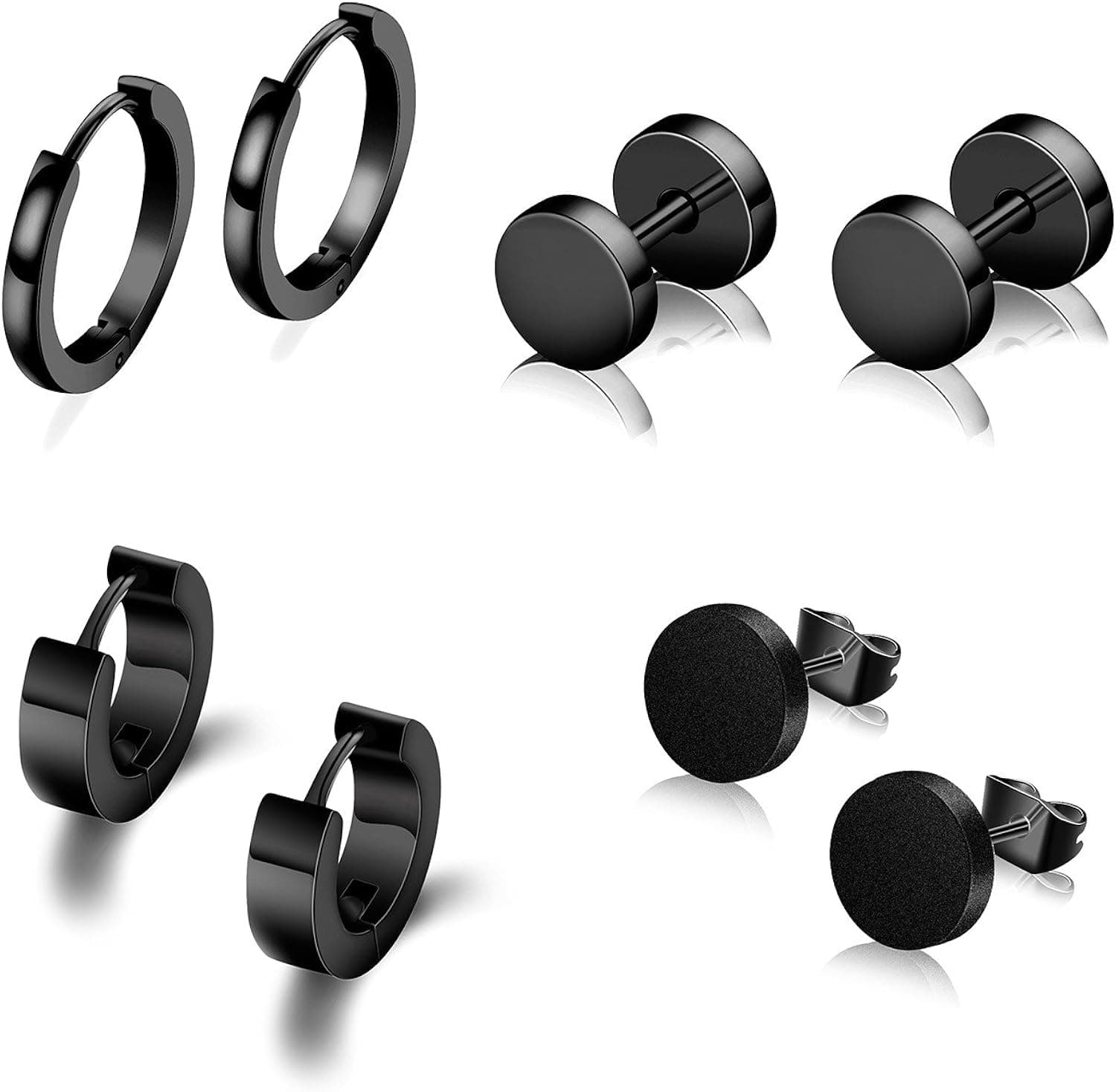 Pusheng 4 Pairs Stainless Steel Stud Earrings Huggie Hoop Earrings for Men Women