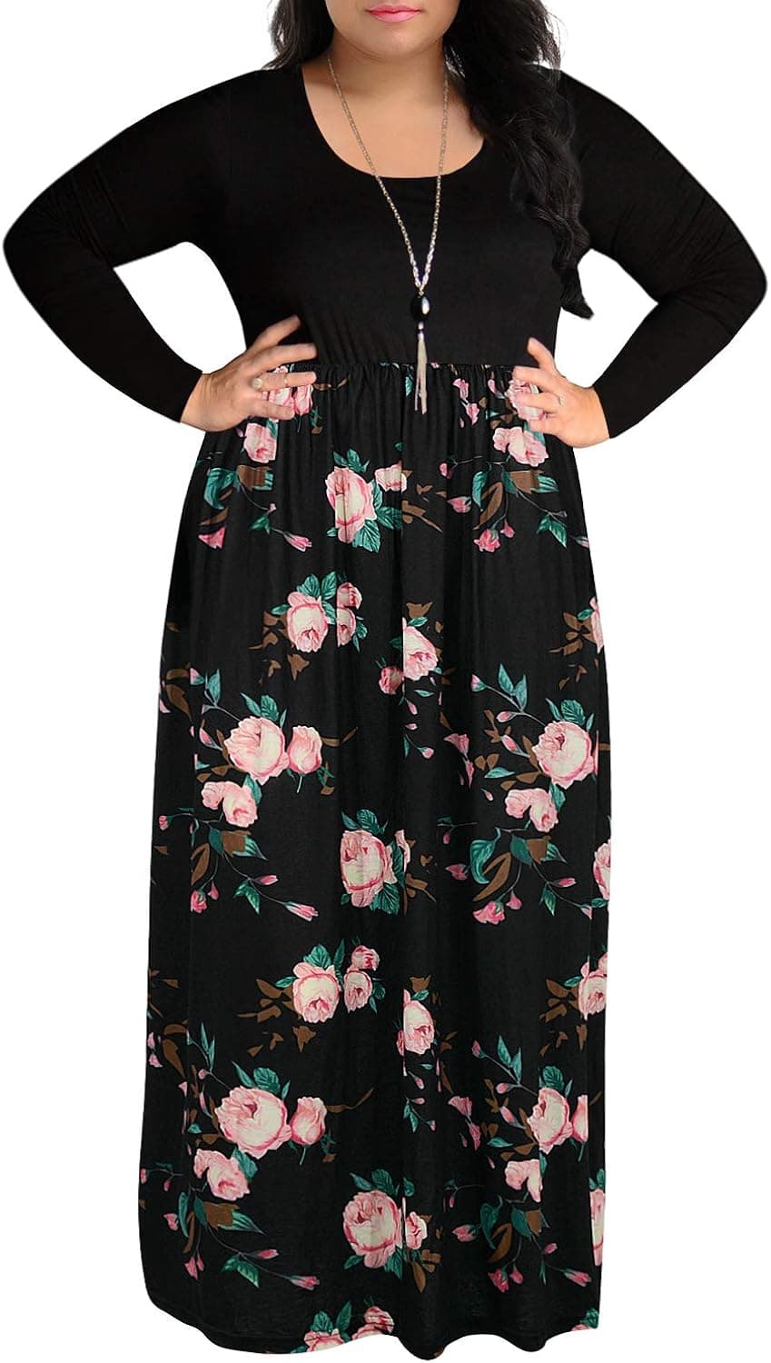 Nemidor Women's Chevron Print Summer Short Sleeve Plus Size Casual Maxi Dress