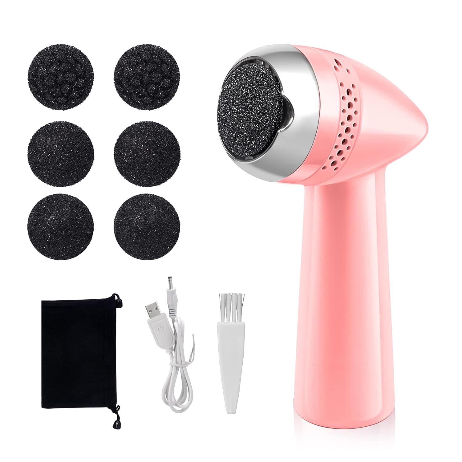 Electric Callus Remover, Lermende Electric Foot File USB Rechargeable Foot Pedicure Tools with 6pcs Grinding Heads Professional Foot Care Sander Best for Cracked Heels and Hard Skin - Pink
