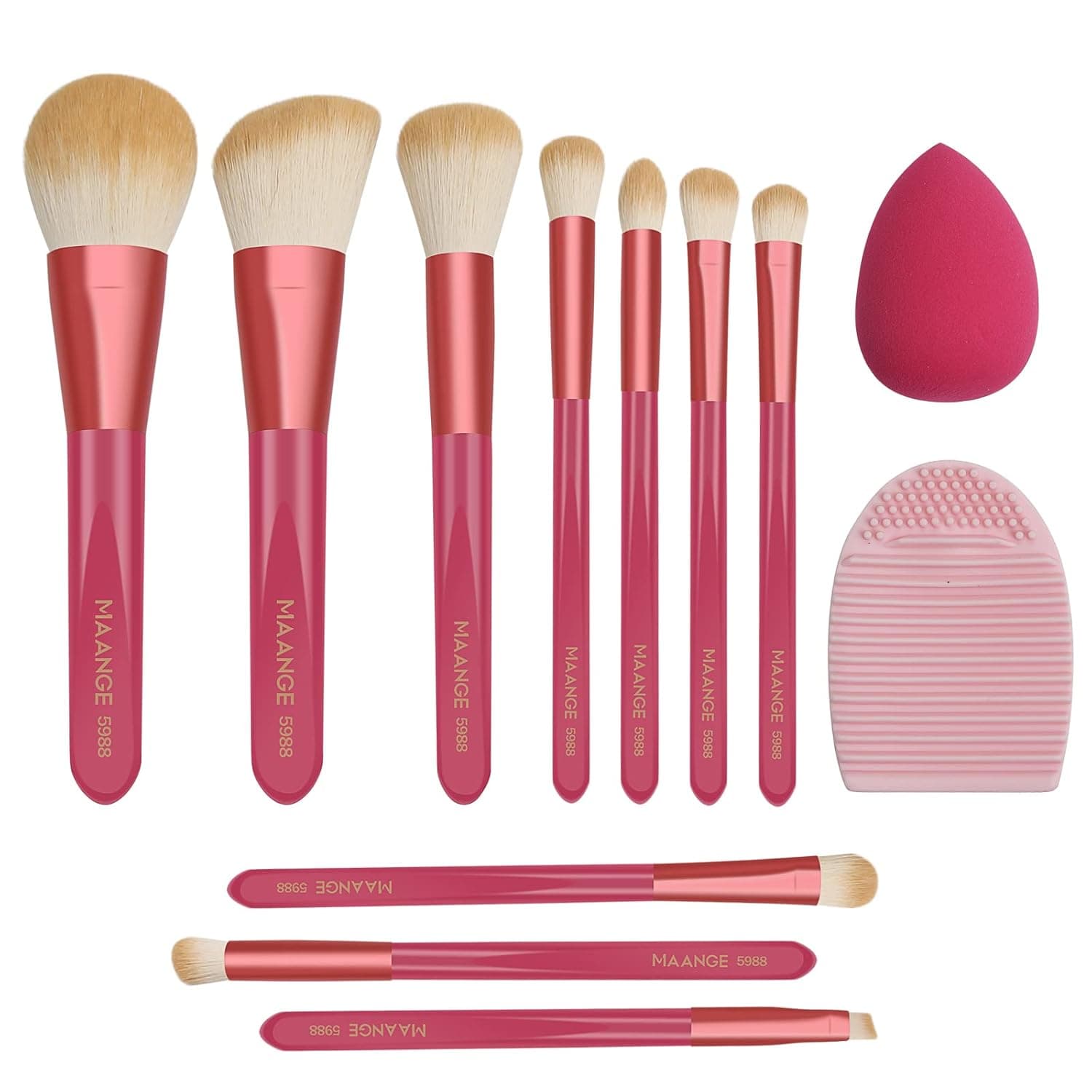 Makeup Brushes Set 10 Pcs Makeup Brushes Premium Synthetic Foundation Brush for Liquid Makeup Blending Face Powder Eye Shadows Blush Make up Brushes with Makeup Sponge and Brush Cleaner (Pink)
