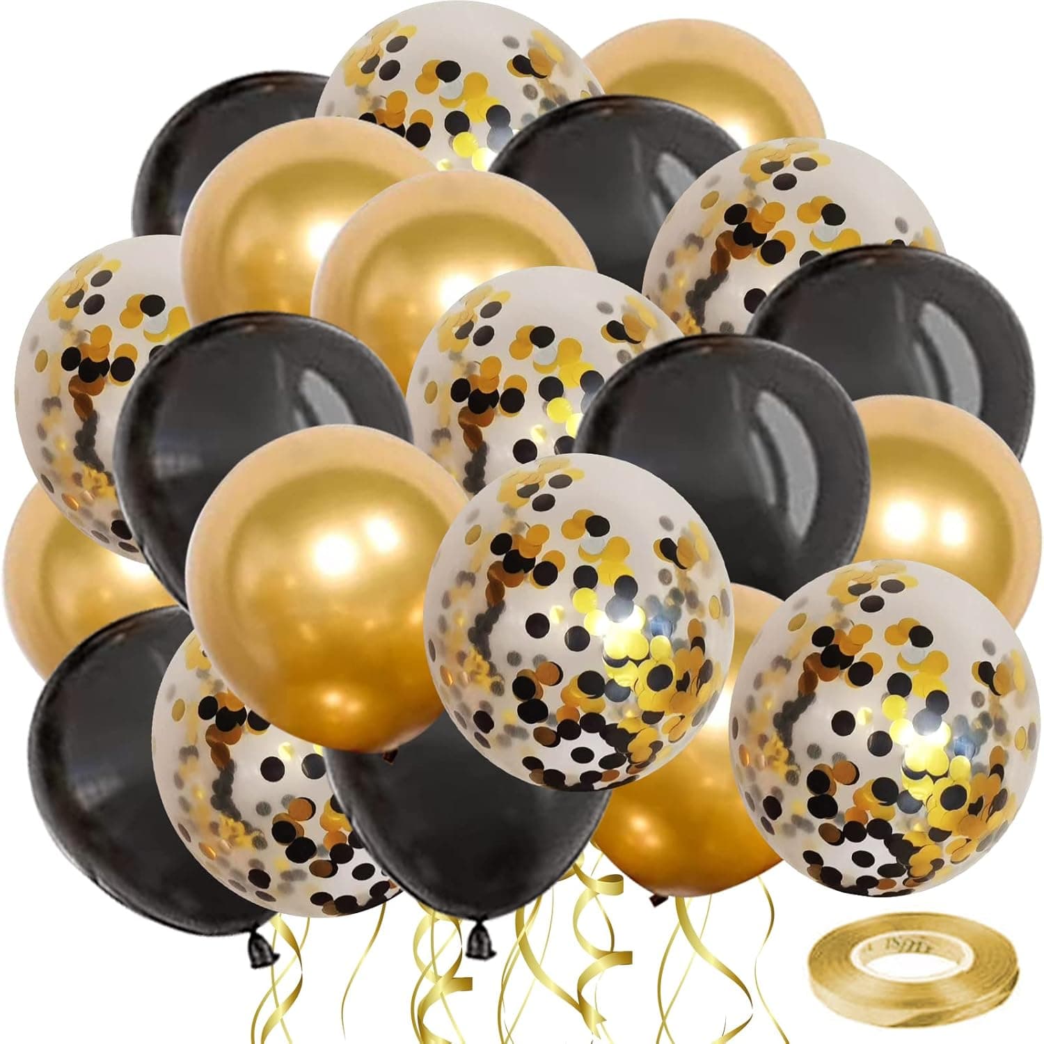 Black Gold Confetti Latex Balloons, 50pcs 12inch Gold Metallic and Black Balloons for Birthday Graduation Wedding Anniversary Party Decorations.……