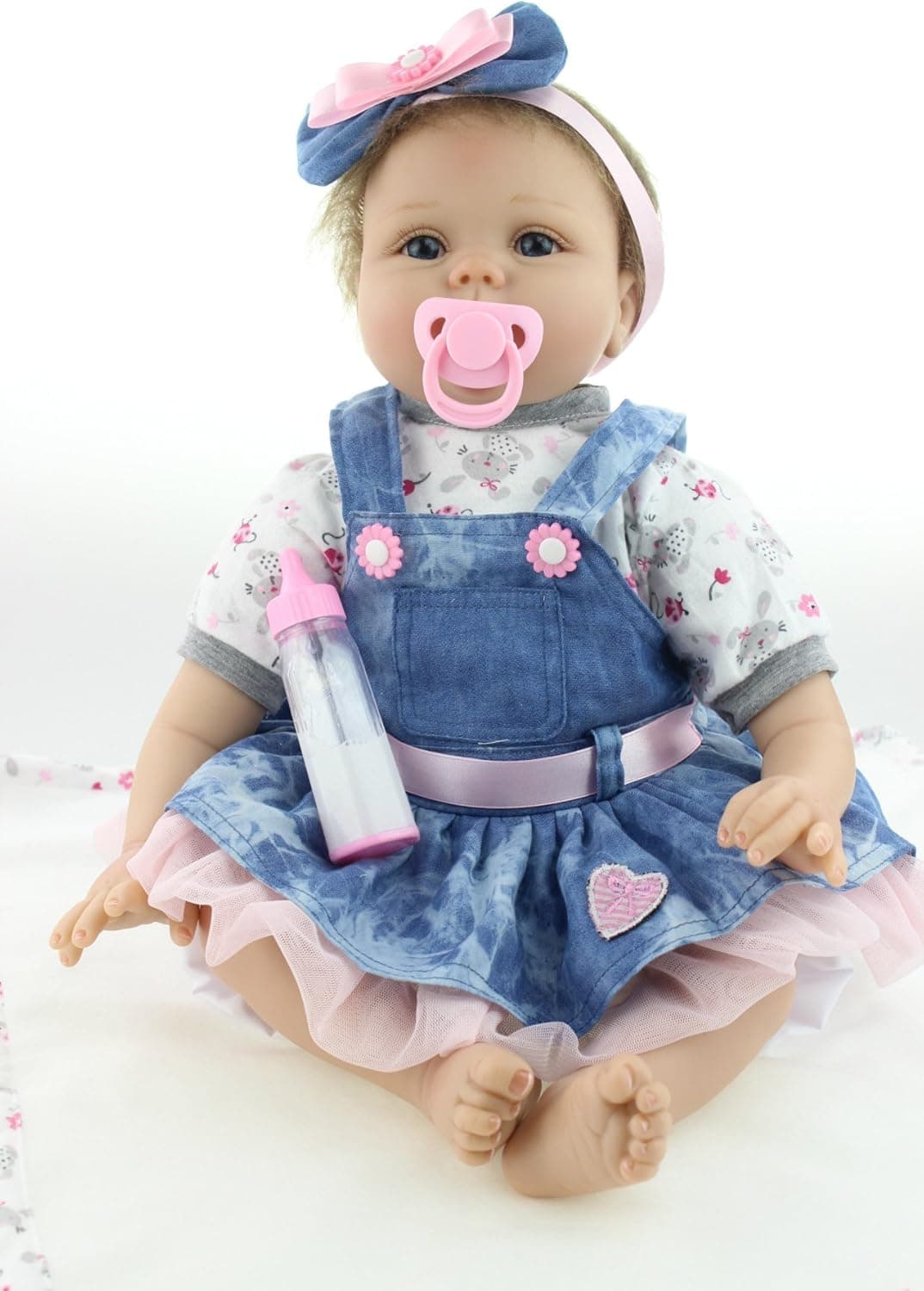 Pedolltree NPKDOLLS Reborn Baby Doll Girl Soft Silicone Vinyl Reborn Doll Realistic 22inch 55cm Weighted Vniyl Silicone Baby Doll Lifelike Cute Baby Girl Toy Cowboy Dress Doll for Ages 3+