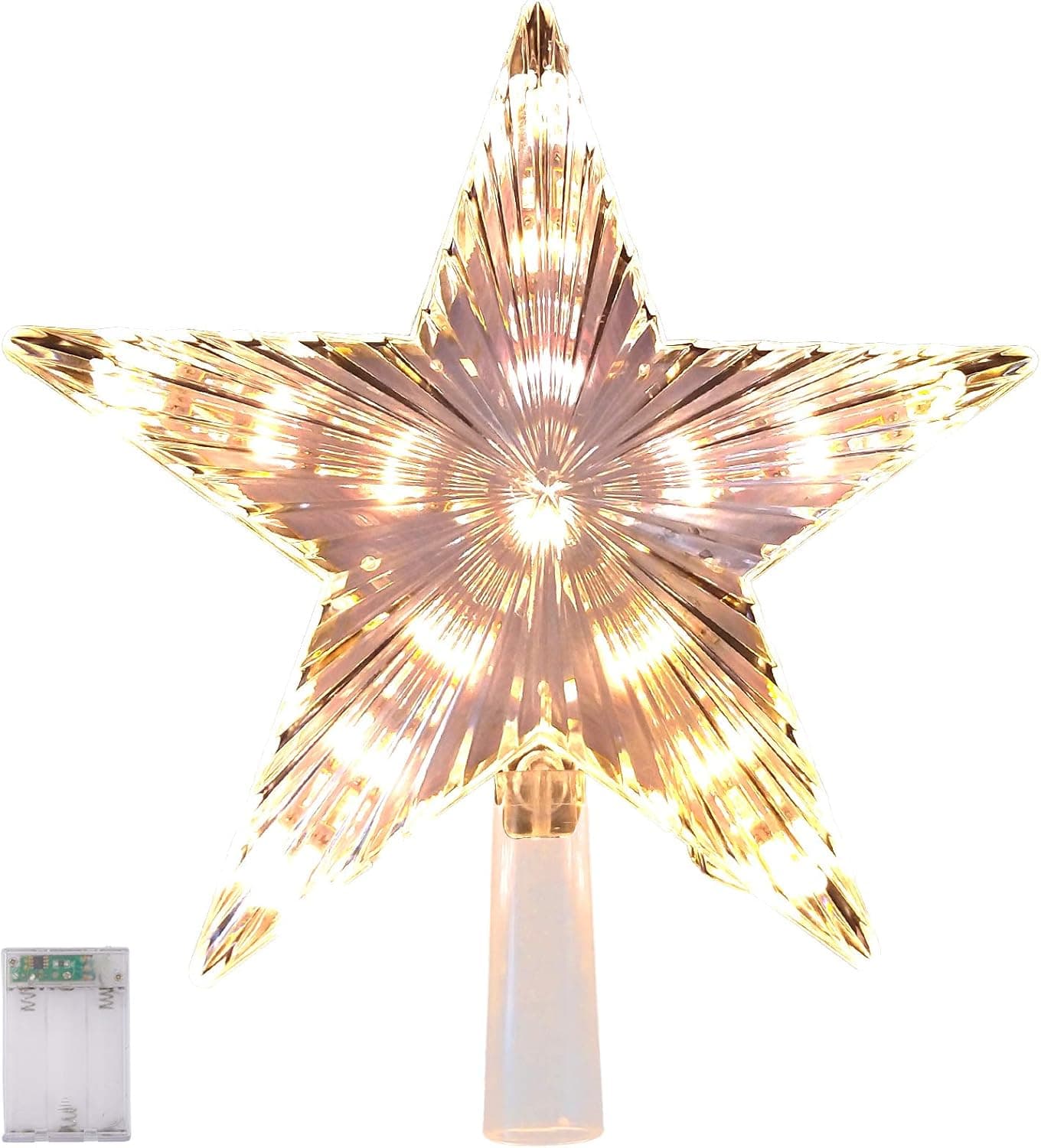 8” Christmas Star Tree Topper, Lighted Christmas Tree Topper, Christmas Treetop Decoration with Warm White Flashing Lights, Battery Operated, Perfect for Xmas Party and Holiday Decor