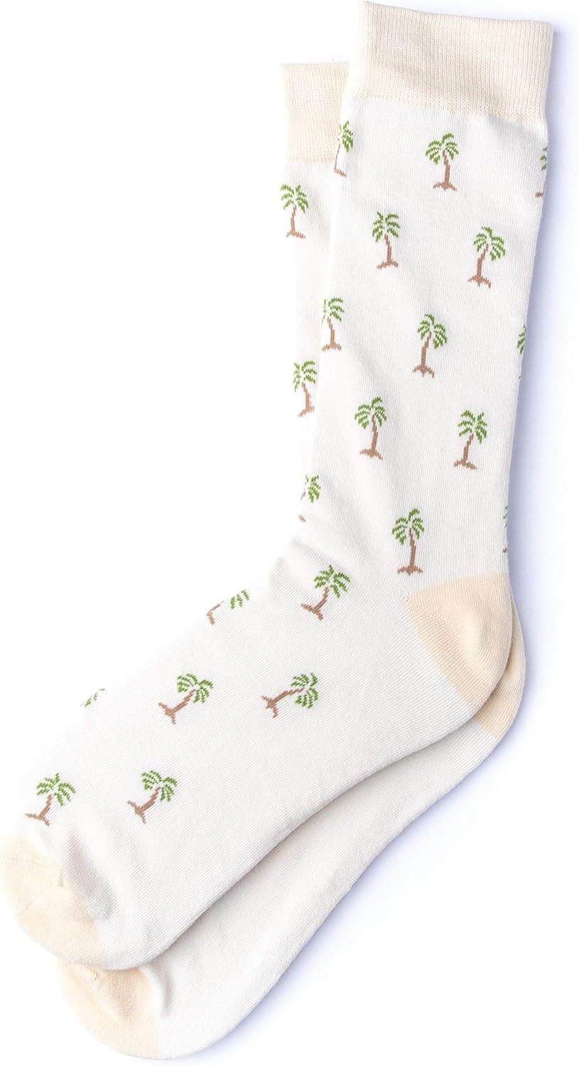 Men’s Tropical Palm Trees Novelty Crew Carded Cotton Hipster Socks (1 Pair) (4 Colors Available)