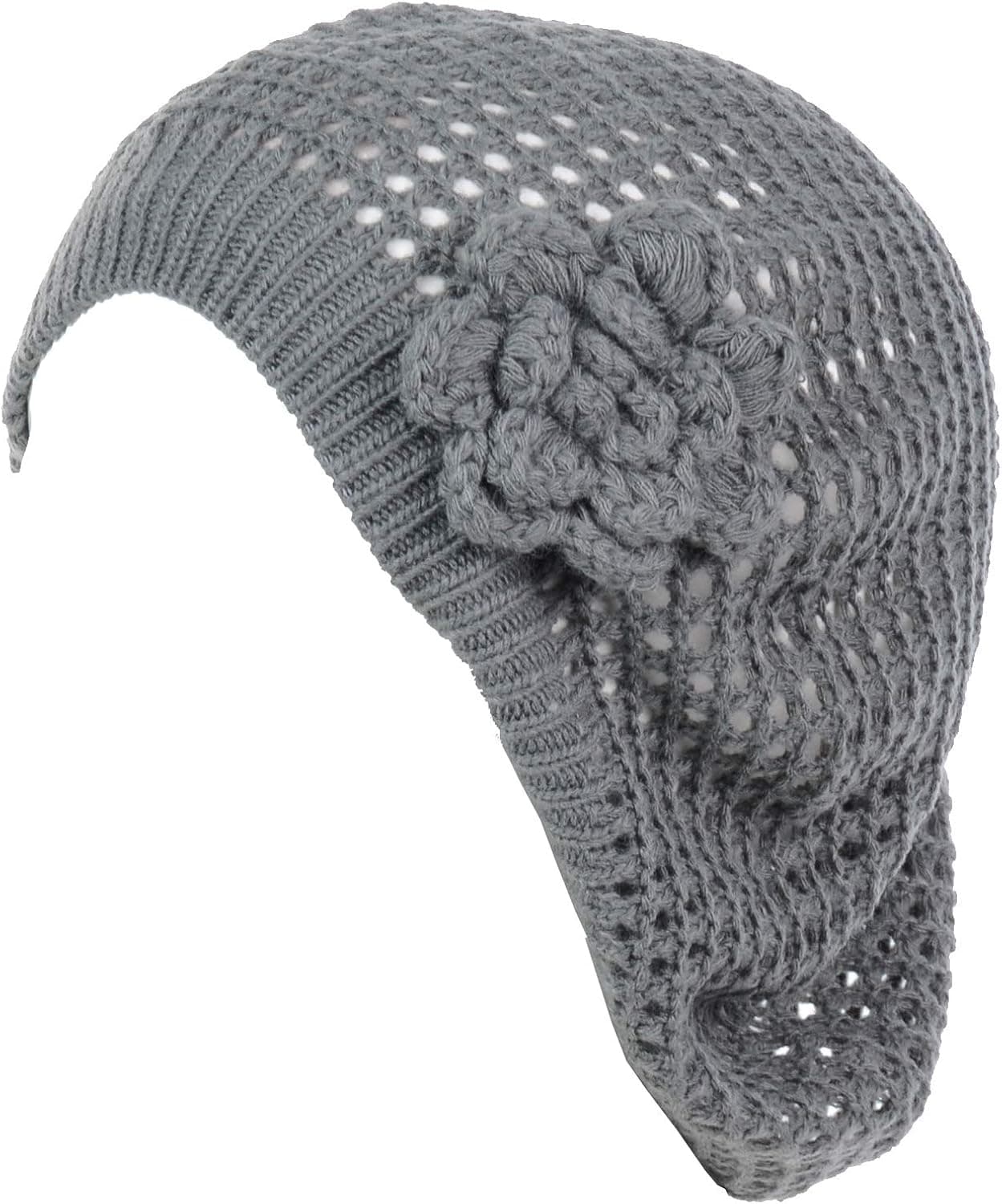 an Womens Crochet Flower Beanie Hats Lightweight Cutout Knit Beret Fashion Cap