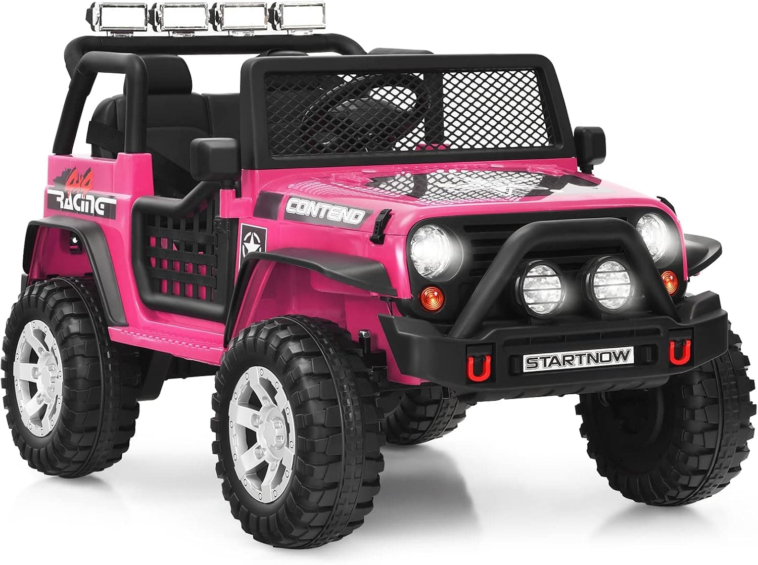 HONEY JOY 2 Seat Ride On Truck,12V Battery Powered Electric Cars for Kids, Spring Suspension, LED Lights, Remote Control, Horn, Music/ MP3, Toddler 4 Wheeler Ride On Toys Car for Girls(Pink)