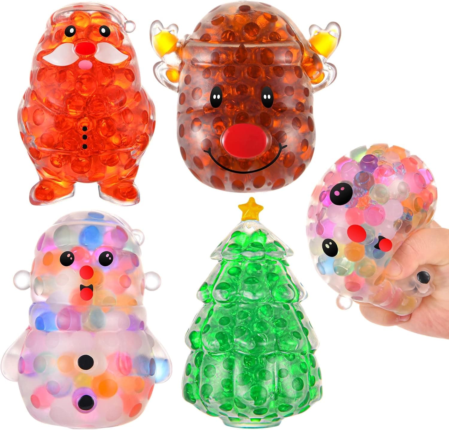 Christmas Squishy Stress Balls Toys,Snowman Santa Claus Christmas Tree elk Sensory Stress Balls Fidget Toys with Water Beads Inside to Stress Reliever,Great for Kid Party Christmas Sock Fillers
