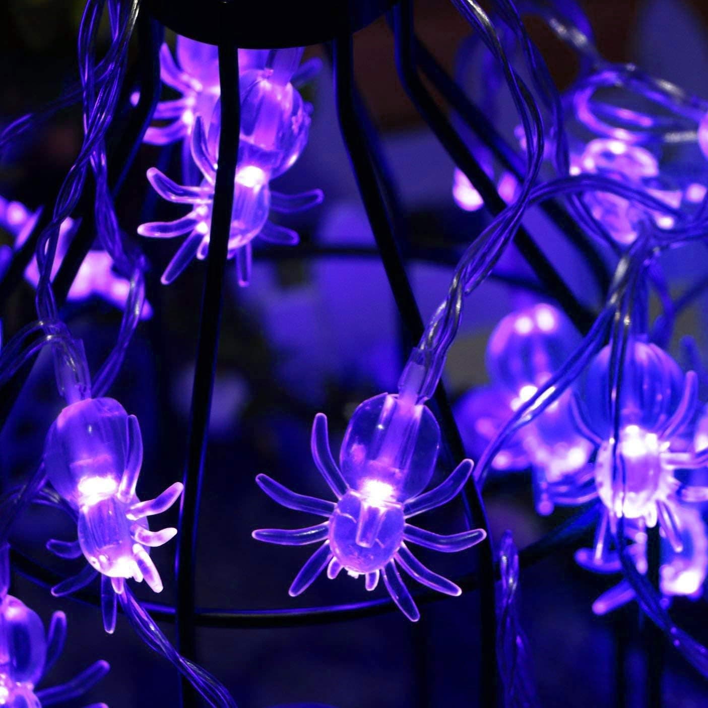 AOSTAR Battery Operated Halloween Spider Fairy Lights with 30 Purple LEDs for Halloween Decorations