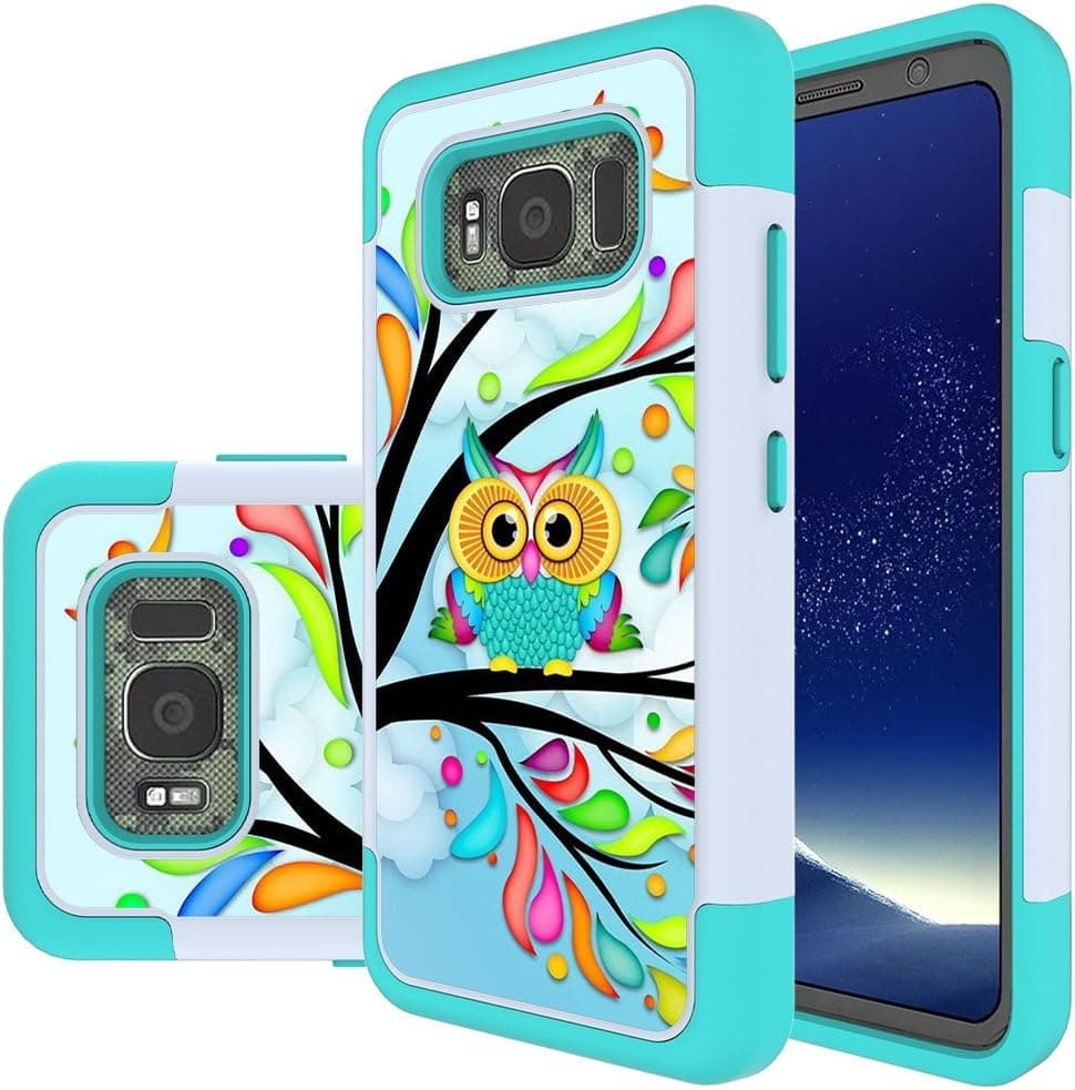 Galaxy S8 Active Case, MicroP Hybrid Dual Layer Silicone Plastic Armor Defender Phone Case Cover for Samsung Galaxy S8 Active (2017) (Armor Green Owl)