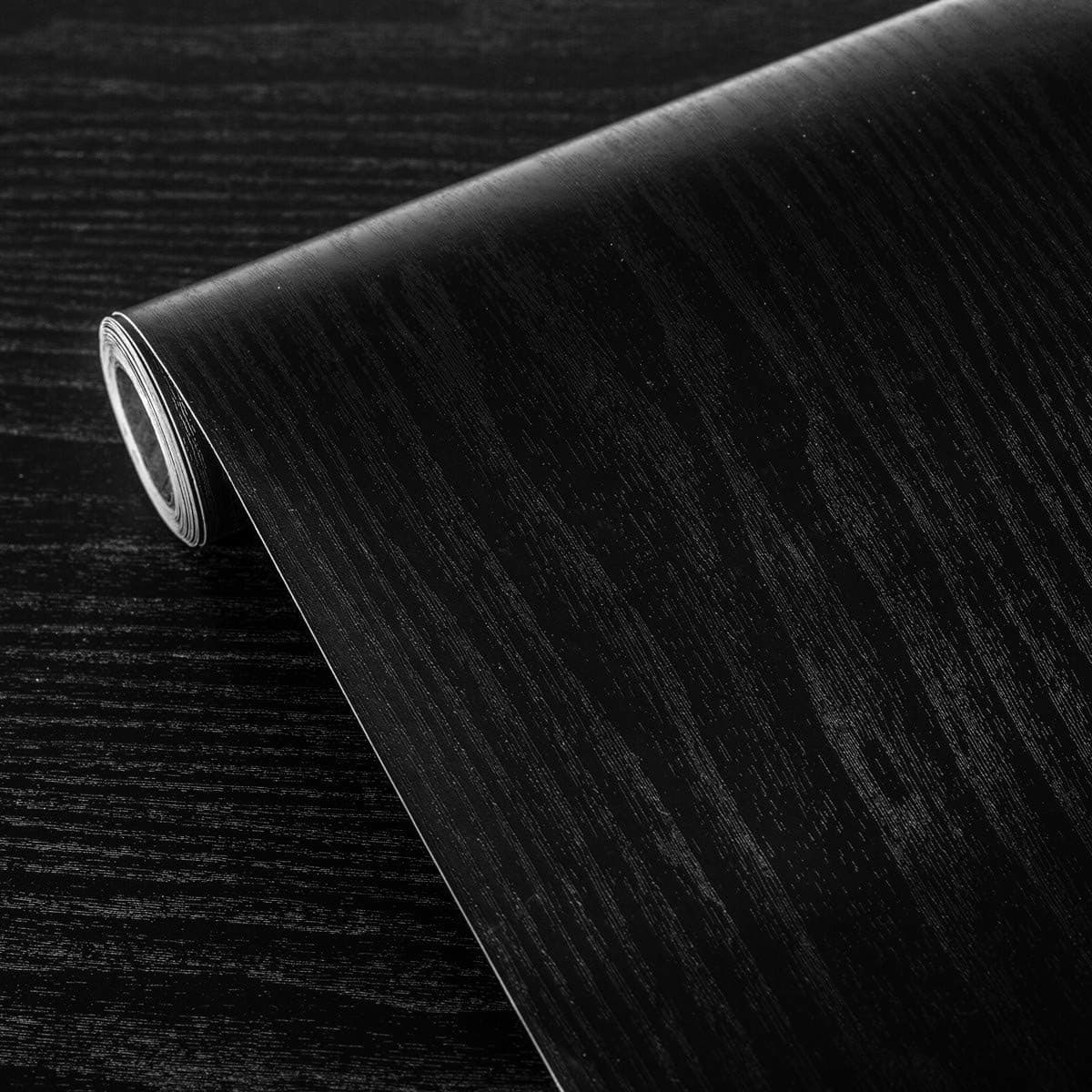 Aysenc Black Contact Paper 15.7" X 197", Black Wood Self-Adhesive & Removable Peel and Stick Wallpaper, Vinyl Waterproof Wallpaper for Wall Countertop Cabinet Shelf Home Decoration, Easy to Clean