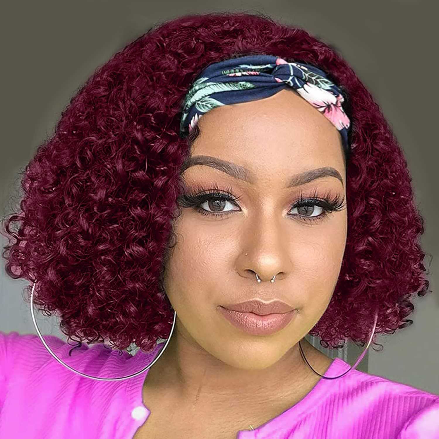 Tgezer Bob Curly Headband Wig for Women Bob Wig Short curly Hair Synthetic Wig Shoulder Length 150 Density Glueless Wig with Headbands Attached for Daily Use (10 Inch, Curly-118#)
