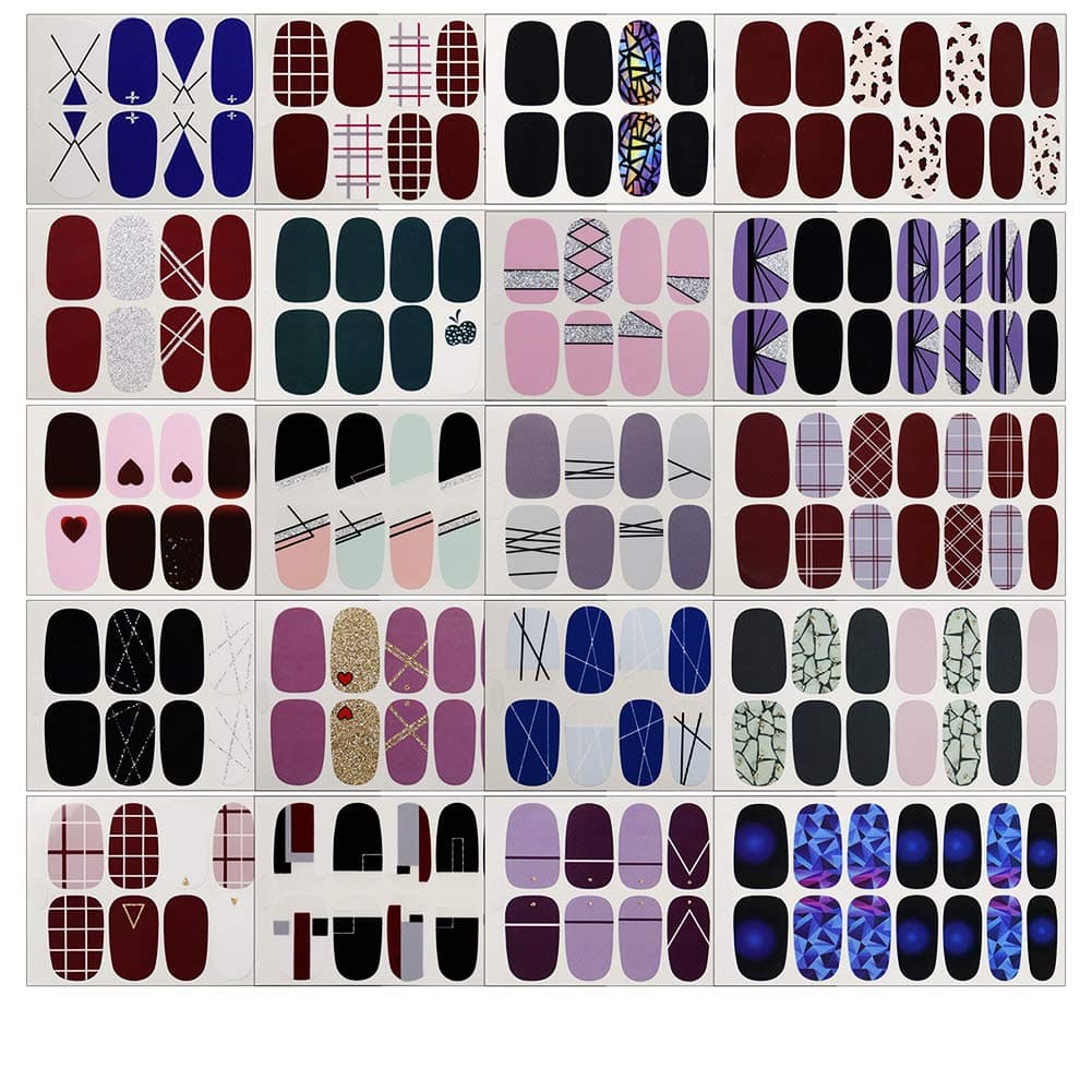 Nail Polish Strips 20 Sheets Nail Stickers Full Nail Wraps for Women Self-Adhesive Nail Design Stickers with Nail File for Women Girls DIY Nail Design