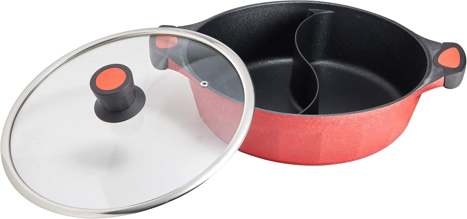 RXXM Hot Pot with Glass Lid, 11.81 inch Diameter 4.4 Quart Color Wine