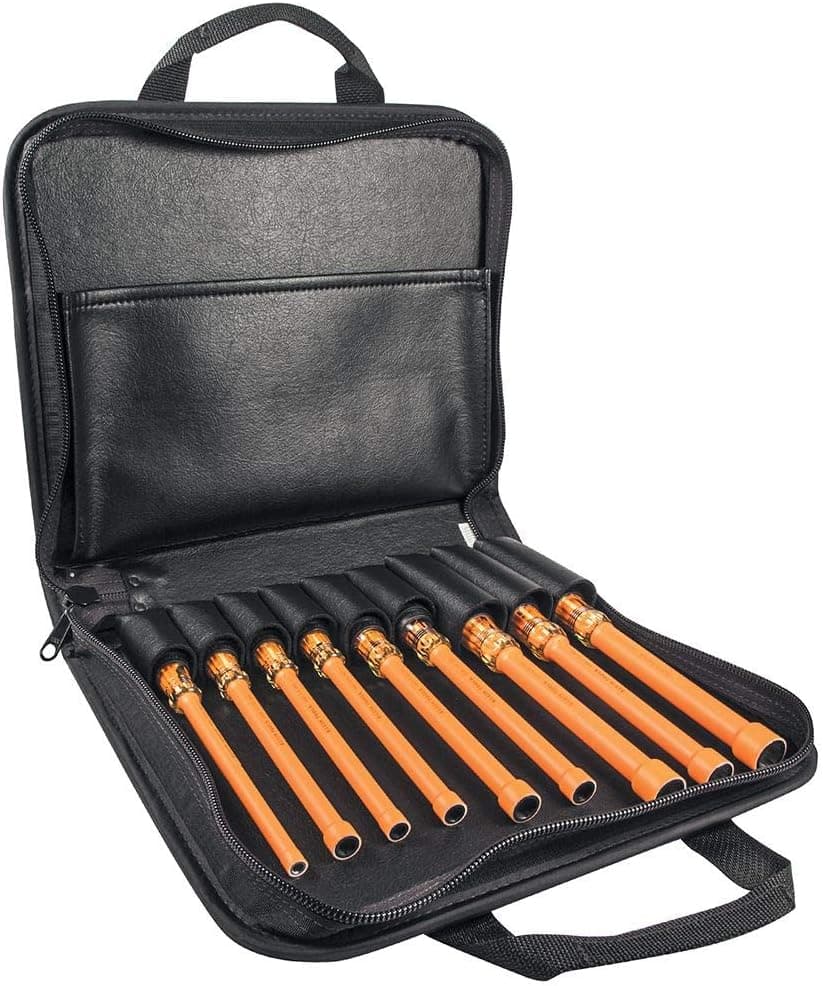 Klein Tools 33524 Tool Kit, 1000V Insulated Nut Driver Set, Sizes 3/16, 1/4, 5/16, 11/32, 3/8,7/16,1/2,9/16,5/8-Inch, with Case, 9-Piece