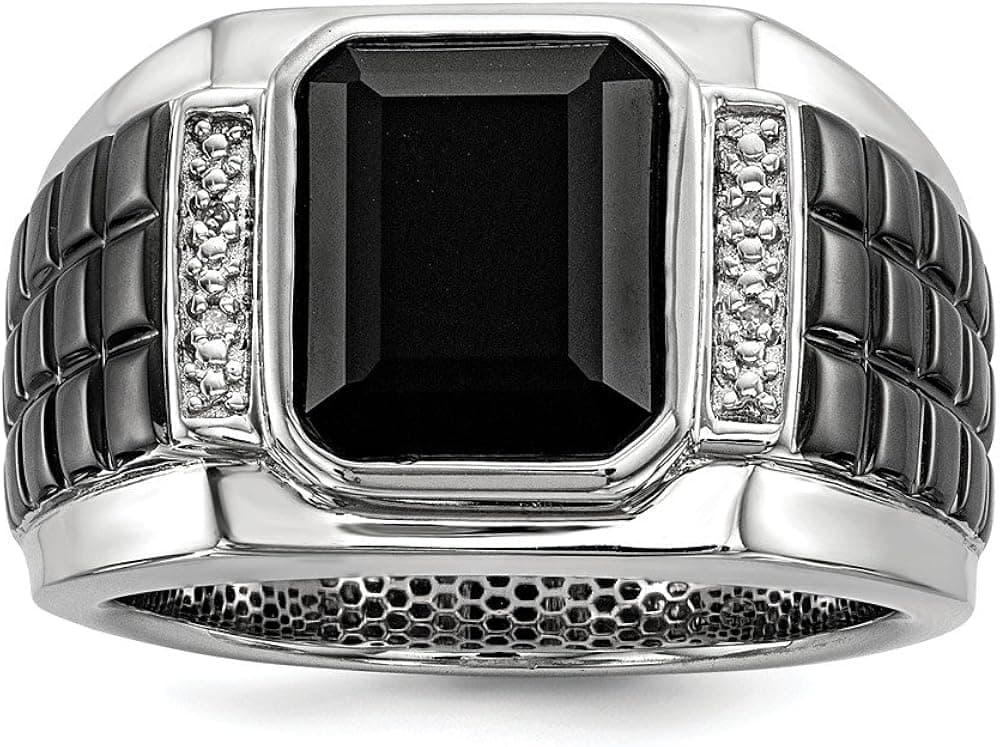 Sonia Jewels Sterling Silver Diamond & Simulated Onyx Square Black Men's Ring