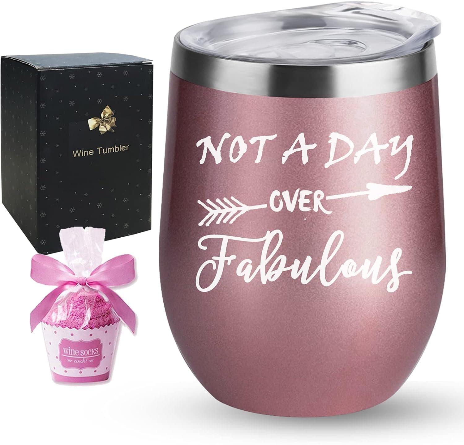 Not a Day Over Fabulous Wine Tumbler, Fun Birthday Gifts for Women Wine Gifts Ideas for Her, 12 oz Stainless Steel Double Wall Vacuum Insulated Travel Tumbler Cup