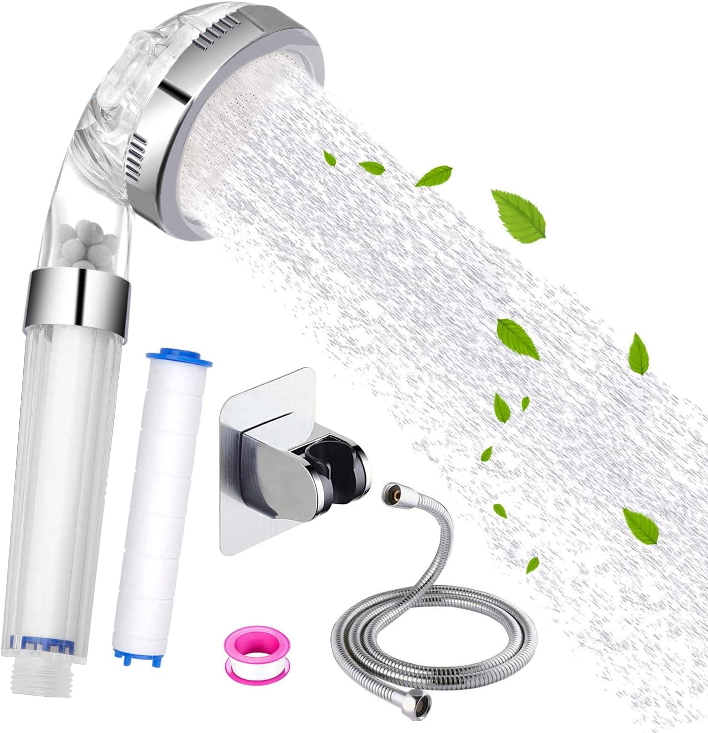 ionic shower head,filtered shower head - Filter impurities with PP cotton - LMAGAO - With hose bracket and replacement strainer - High pressure water saving removable hand-held shower head
