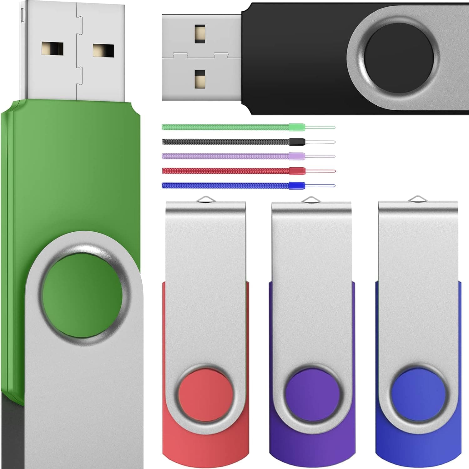 5 Pack 16GB Flash Drive USB 2.0 Flash Memory Stick Multicolor Thumb Drive USB Drive Jump Drive Pen Drive (5 Colors: Black, Blue, Green, Red, Purple)