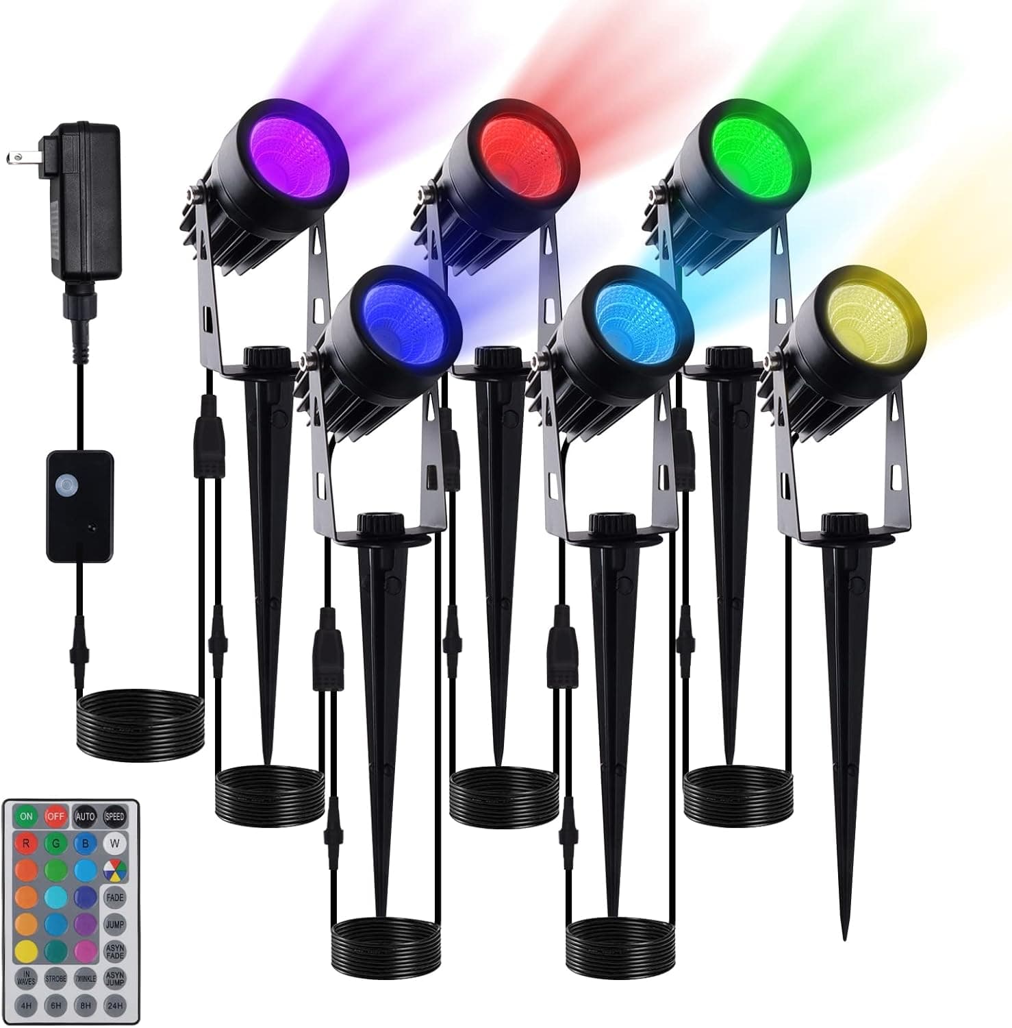 Low Voltage Landscape Lighting RGB with 12V Transformer 3W Landscape Lights Color Changing IP65 Waterproof Outdoor LED Halloween Spotlights for Yard Garden Driveway Pool Tree Wall Decoration - 6Pack