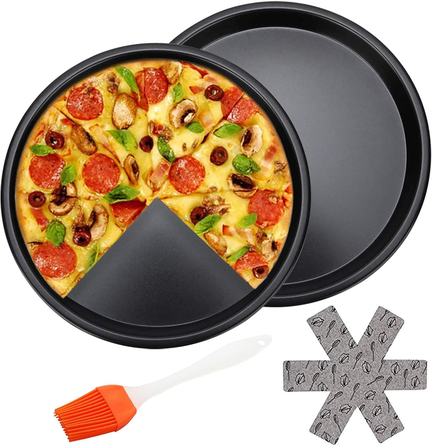 Pizza Tray Set Deep Dish Nonstick Pizza Pan 10 Inch Stainless Carbon Steel Round Oven Pizza Bakeware For Home Kitchen Pizza, Pie, Cake, Cookie, Non-Toxic And Healthy, Easy Clean And Safe 2 Pack