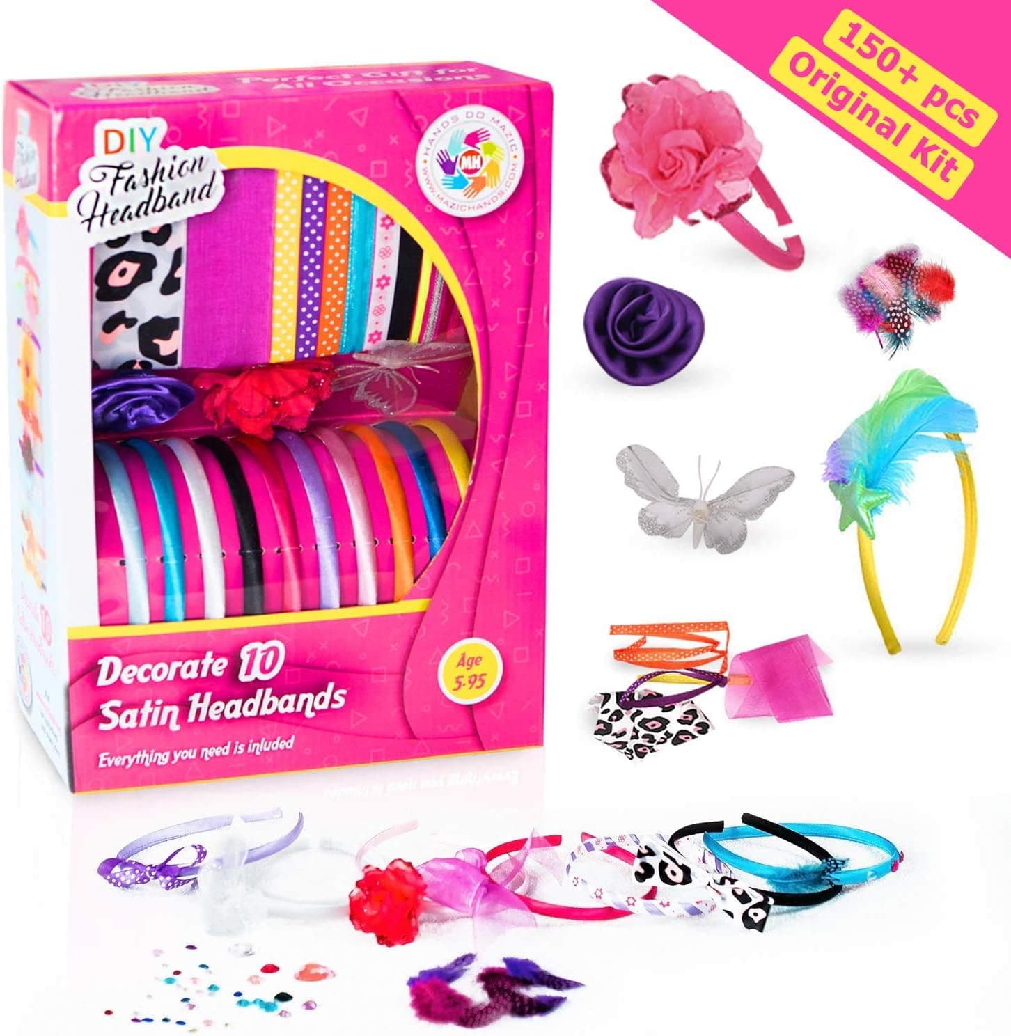 Arts and Crafts Kits for Girls Ages 5-12 Year Old - Best Birthday Gifts Toy Creativity Kit to Make Your Own DIY Fashion Headbands - Jewelry Making w/ Satin Head Band Maker & Hair Accessories