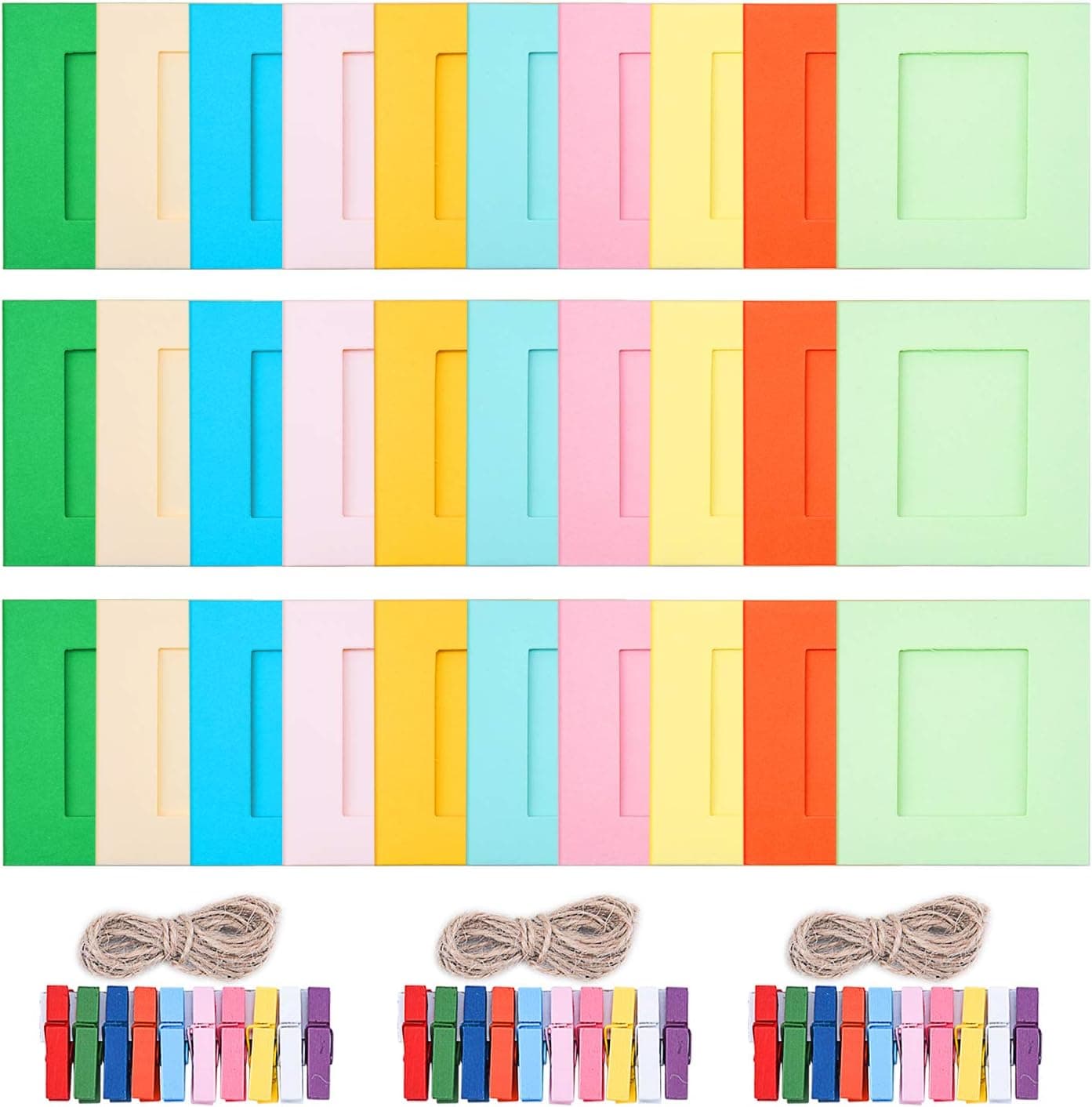 SUNMNS Wall Decor Hanging Display Paper Photo Frame Set Compatible with Fujifilm Instax Mini 11 9 8 70 90 26 Camera Films, Mini Link Printer, 30 Piece (Colorful)