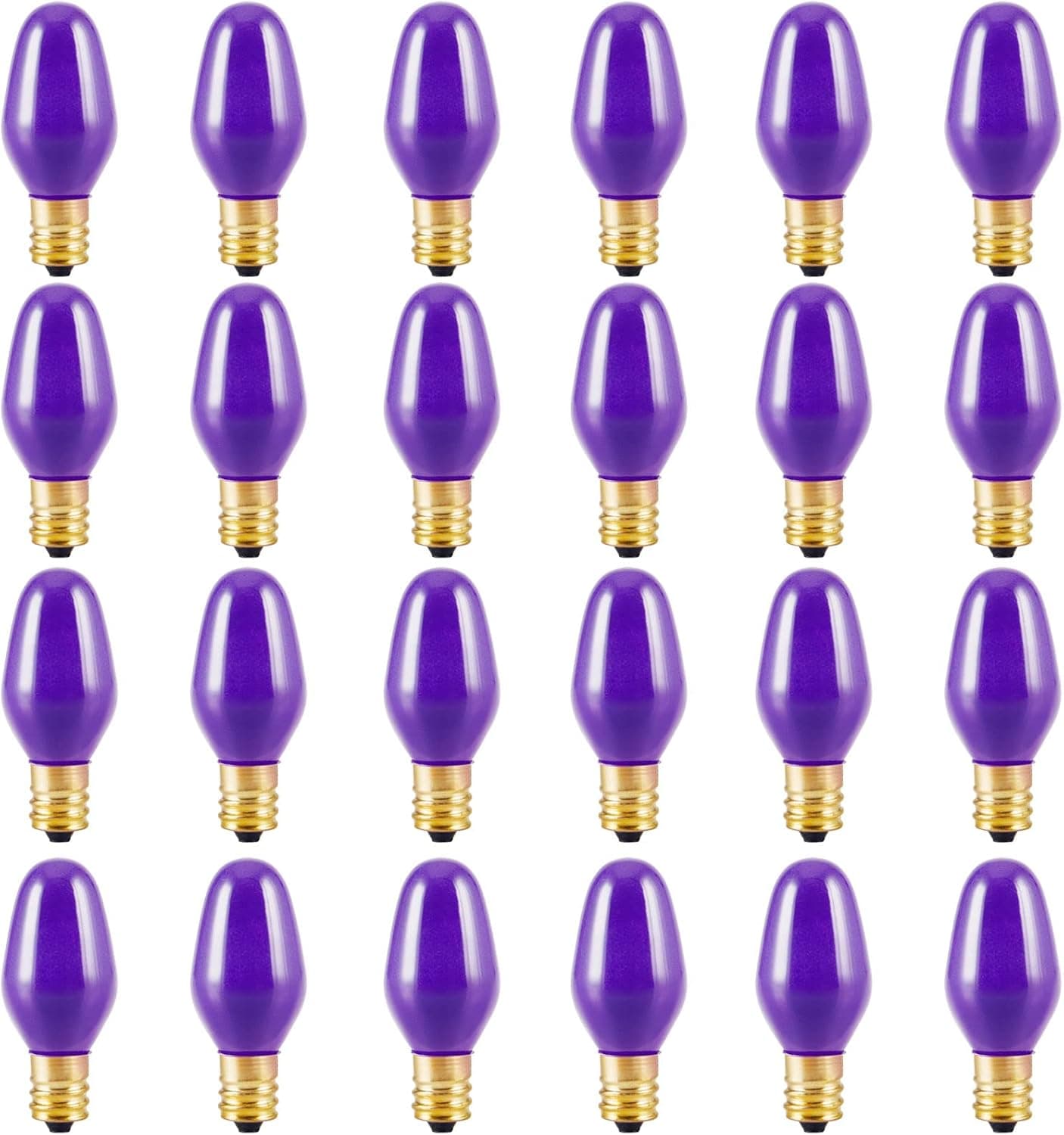 LinMiFo 24 Pack C7 Purple Light Bulbs, 7 Watt Night Light Bulbs Colored, Dimmable, E12 Candelabra Base C7 Purple Christmas Light Bulbs for Outdoor Patio Xmas String Lights (Purple)