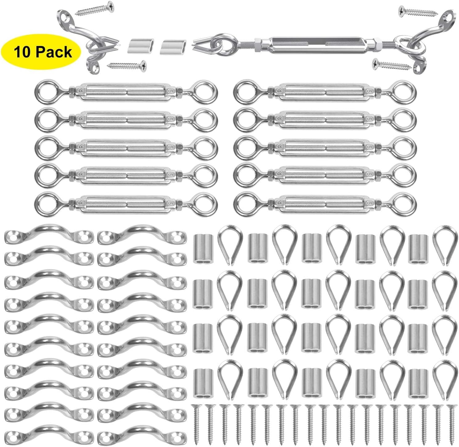 BLIKA 10 Pack Heavy Duty T316 Stainless Steel Cable Railing Kits for Wood Posts, DIY Balustrade Kit with Jaw Swage Fork Turnbuckle