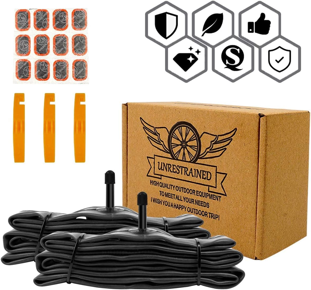 UNRESTRAINED 2PCS 26x1.95 Bike Tube Schrader Valve（33mm），26 inch Bike Tube-Also Fits 26x1.90 26x2.10 26x2.125 with 3Thicken Tire Levers, 12 Round Patches-Bike Inner Tube