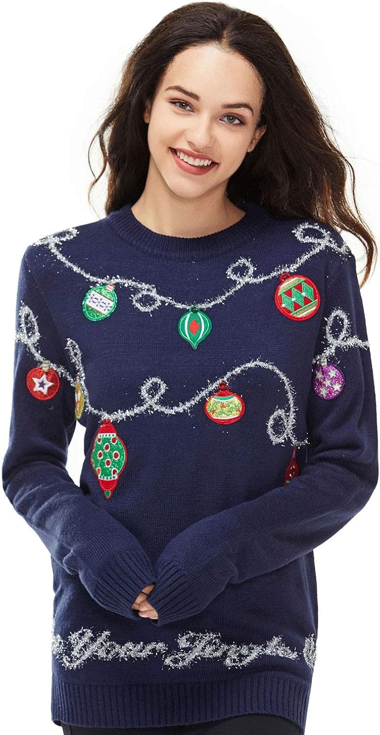 Women's Christmas Ugly Sweater Funny Knit Pullover Reindeer Santa, X-Large
