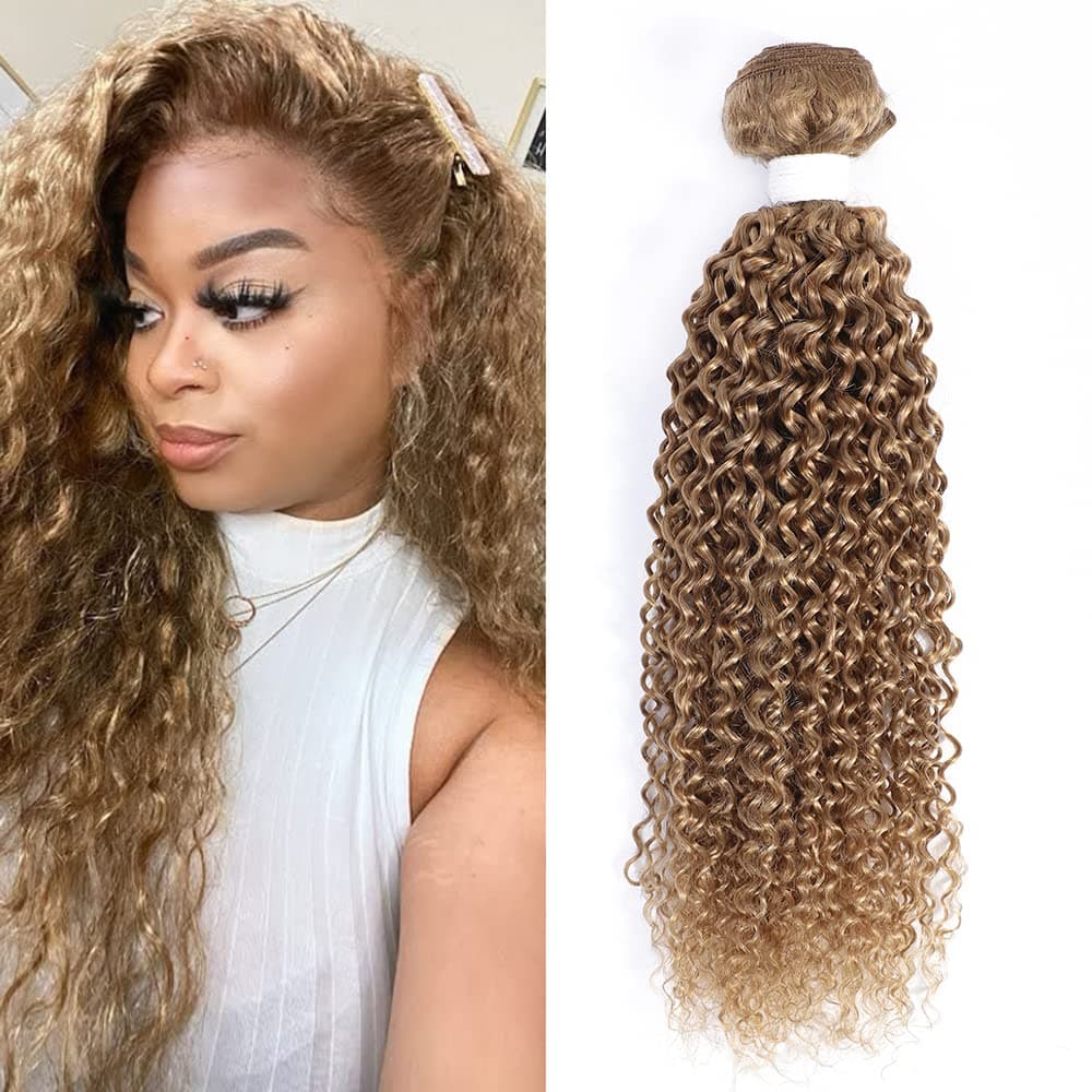 Honey Blonde Curly Hair One Bundle 22inch Pre Colored 27# Brazilian Kinky Curly Human Hair Weave Extensions 95/bundle