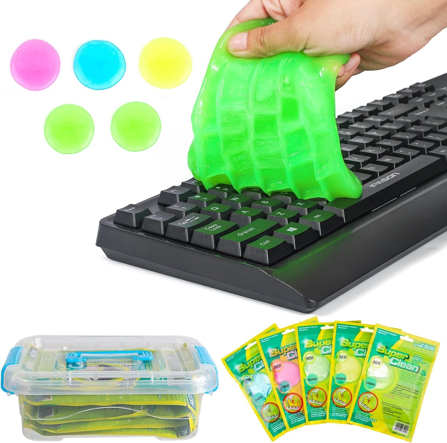 5 Pack Cleaning Gel Universal Dust Cleaner 400G for PC Keyboard Cleaning Car Detailing Laptop Dusting Home and Office, Efficient Cleaning Reusable with Storage Box, No Sticky Hands - 4 Colors