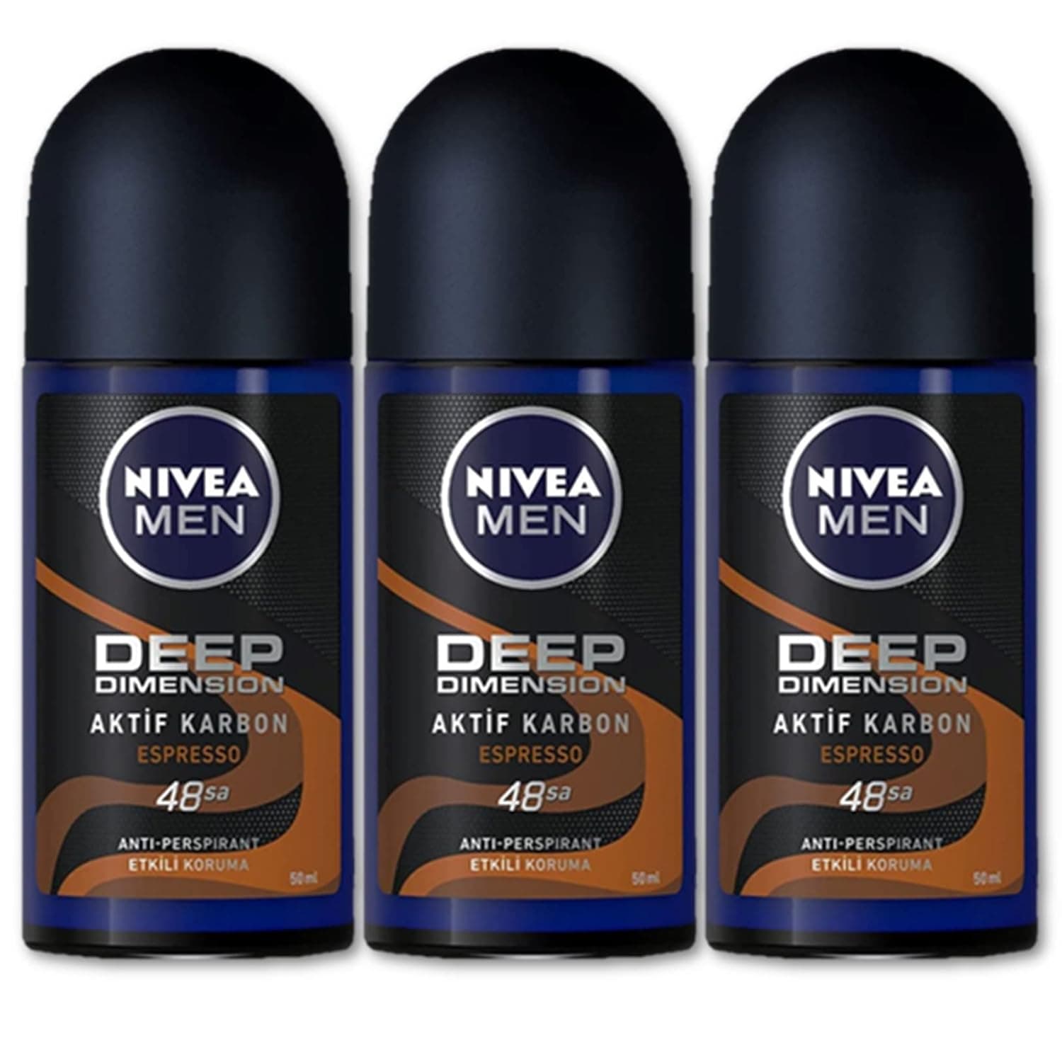 Nivea For Men Deodorant Roll-On Dimension - Dark Wood + Espresso + Amazonia, Anti Perspirant, 48h 1.7oz/50ml (Pack of 3 Bundle) (Espresso)