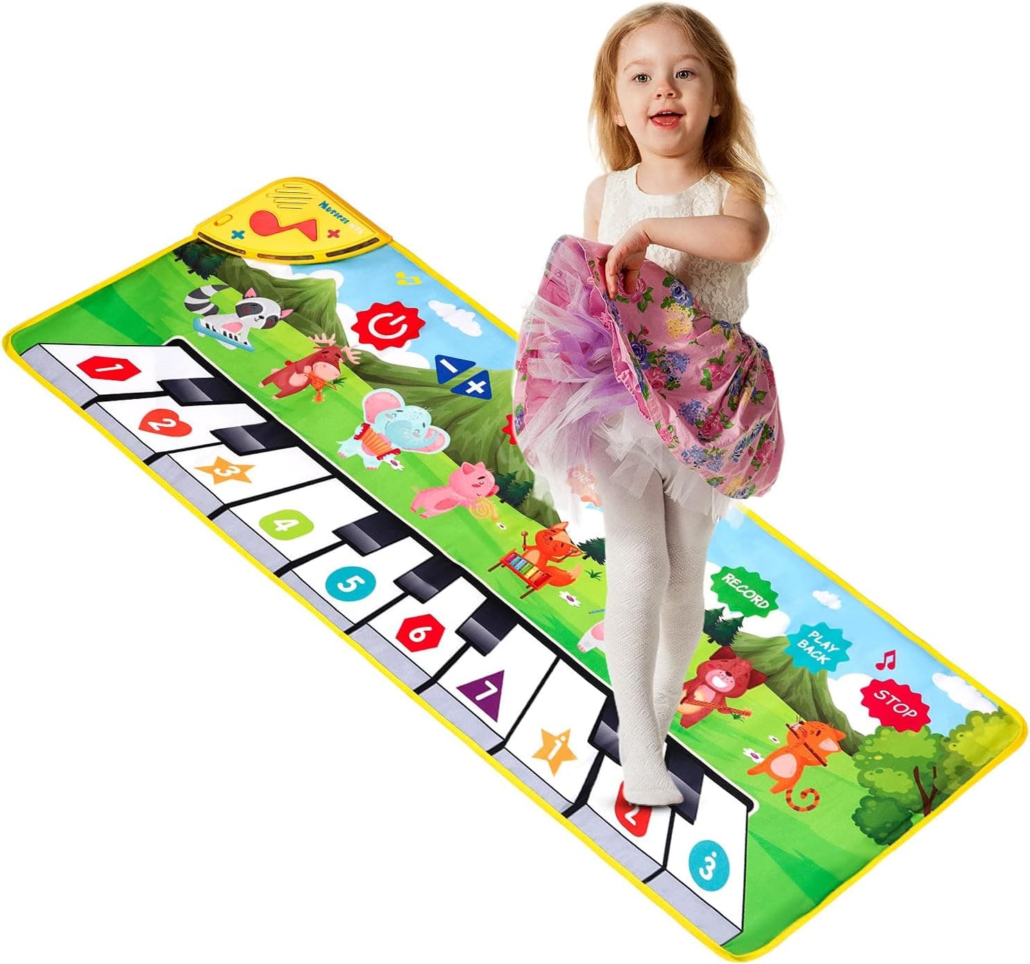 TWFRIC Kids Piano Mat, Music Dance Floor Mats with 59 Sounds, 8 Animals Pattern & 17 Colorful 3D Keys Piano Keyboard Musical Play Mat Toys for 2/3/4/5/6 Years Old Girls Boys Toddlers